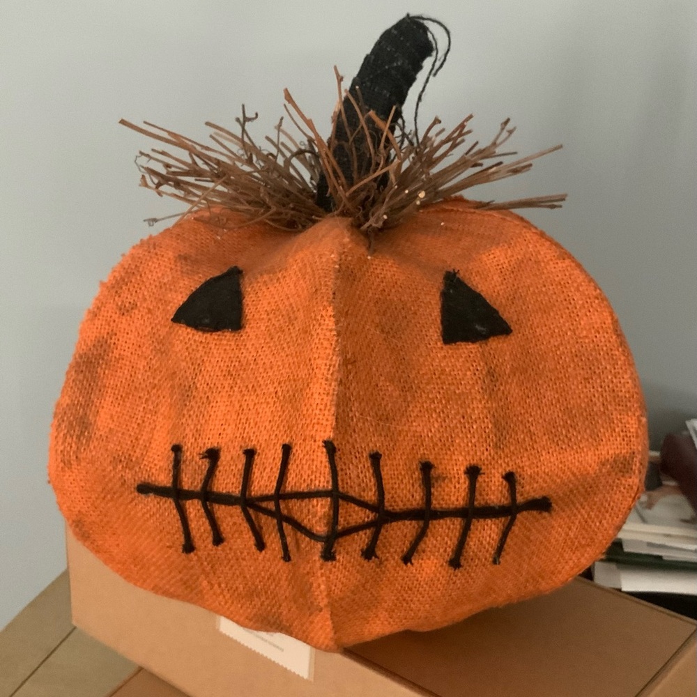 Retired Set Pottery Barn Burlap Pumpkin Jack’O Lantern Light Up Lights